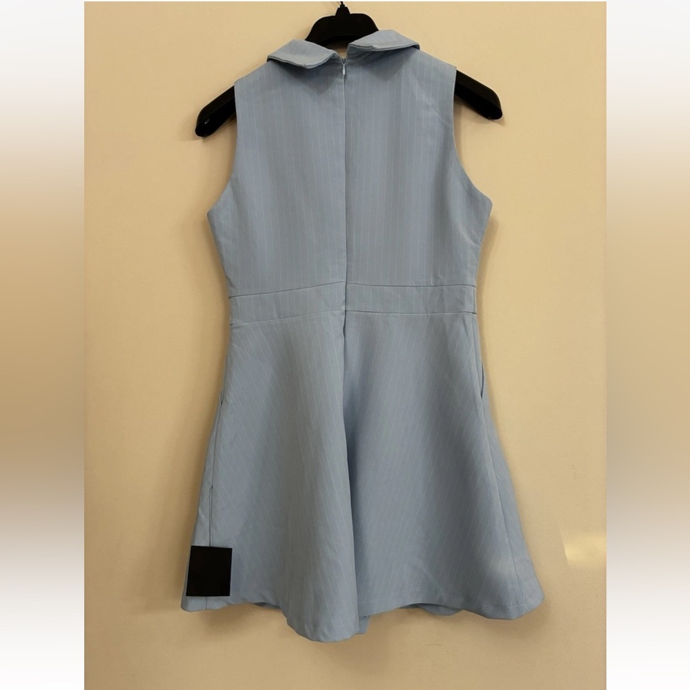 Lulus Blue Pinstriped Collared Mini Dress With Pockets NWT Size L Large - Picture 9 of 11